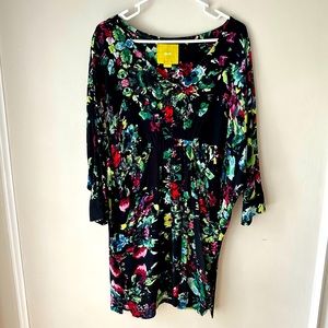 Maeve Watercolor floral Dress with Dolman Sleeves and Pockets.